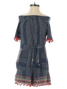 THML Navy Blue Off-Shoulder Romper with White Stitch Detail